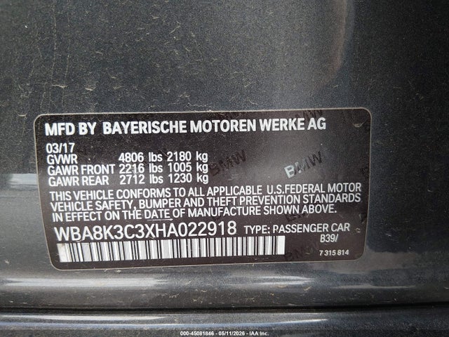 Продаж на аукціоні авто 2017 Bmw 330i Xdrive, vin: WBA8K3C3XHA022918, номер лоту: 45081846