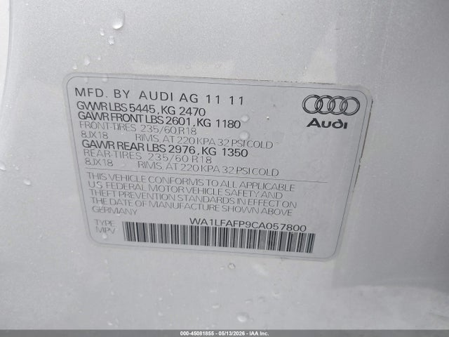 Aukcja sprzedaży 2012 Audi Q5 2.0t Premium, vin: WA1LFAFP9CA057800, numer aukcji: 45081855