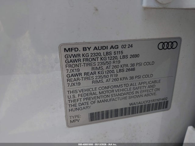 45081858 :رقم المزاد ، WA1AUCF31R1101402 vin ، 2024 Audi Q3 Premium 40 Tfsi Quattro Tiptronic مزاد بيع