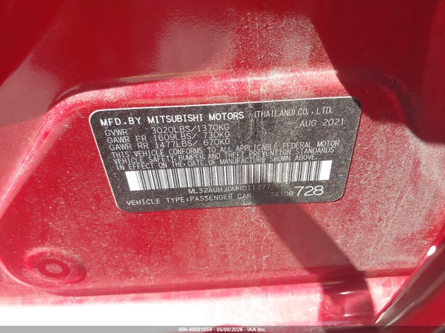 Продаж на аукціоні авто 2021 Mitsubishi Mirage Carbonite Edition/es/le, vin: ML32AUHJ0MH011777, номер лоту: 45081859