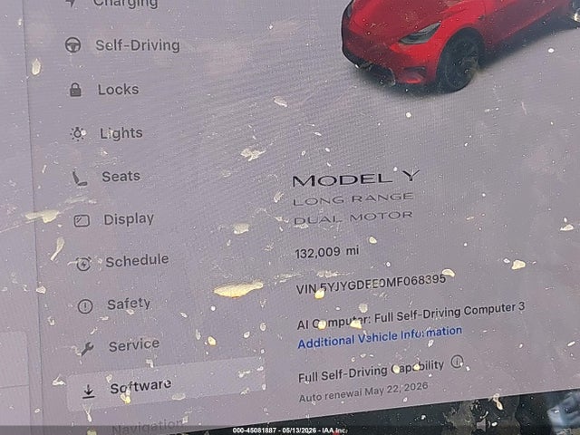 2021 Tesla Model Y Long Range Dual Motor All-wheel Drive მანქანა იყიდება აუქციონზე, vin: 5YJYGDEE0MF068395, აუქციონის ნომერი: 45081887