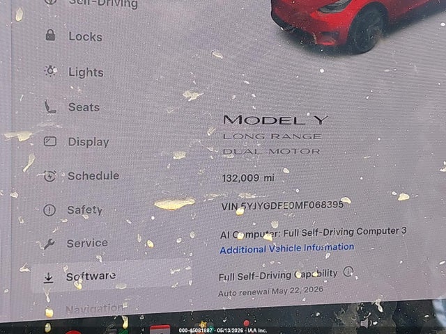 2021 Tesla Model Y Long Range Dual Motor All-wheel Drive მანქანა იყიდება აუქციონზე, vin: 5YJYGDEE0MF068395, აუქციონის ნომერი: 45081887
