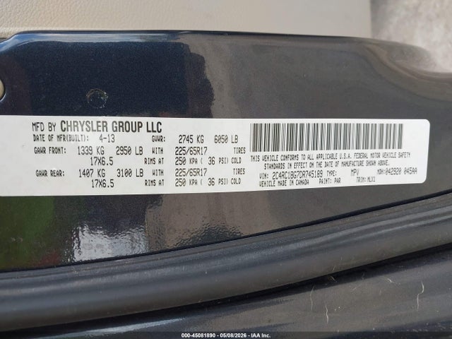 Продаж на аукціоні авто 2013 Chrysler Town & Country Touring, vin: 2C4RC1BG7DR745189, номер лоту: 45081890