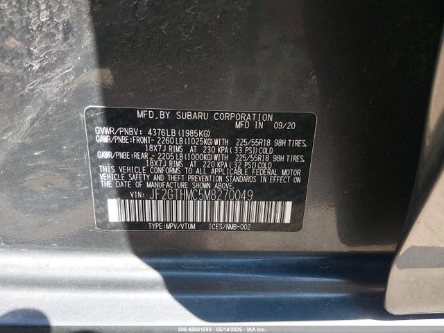 2021 Subaru Crosstrek Limited მანქანა იყიდება აუქციონზე, vin: JF2GTHMC5M8270049, აუქციონის ნომერი: 45081893