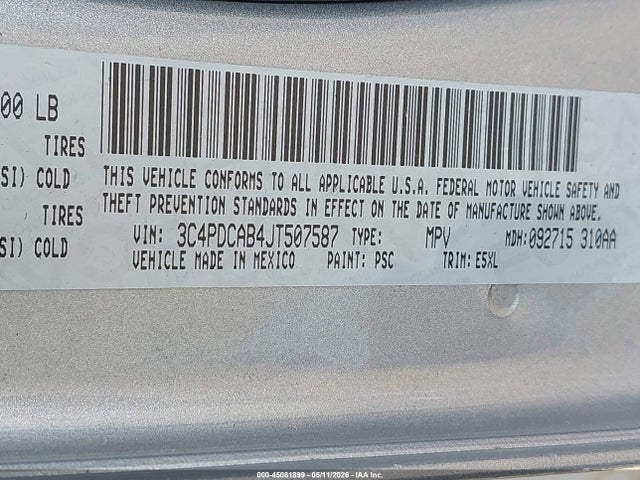 Продажа на аукционе авто 2018 Dodge Journey Se, vin: 3C4PDCAB4JT507587, номер лота: 45081899