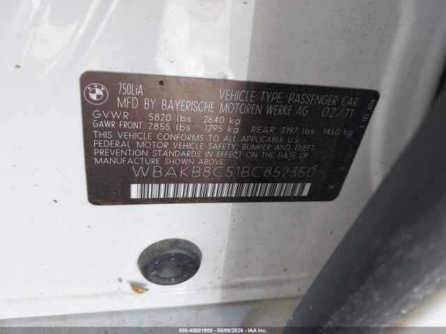 Aukcja sprzedaży 2011 Bmw 750li, vin: WBAKB8C51BC852350, numer aukcji: 45081900