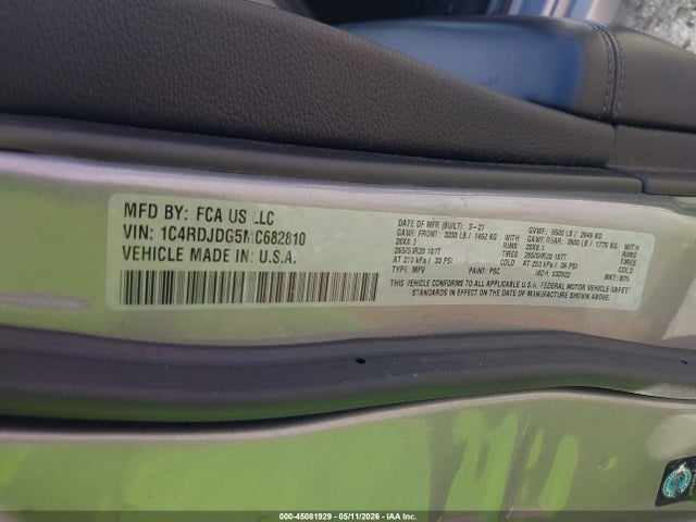 Aukcja sprzedaży 2021 Dodge Durango Gt Plus Awd, vin: 1C4RDJDG5MC682810, numer aukcji: 45081929