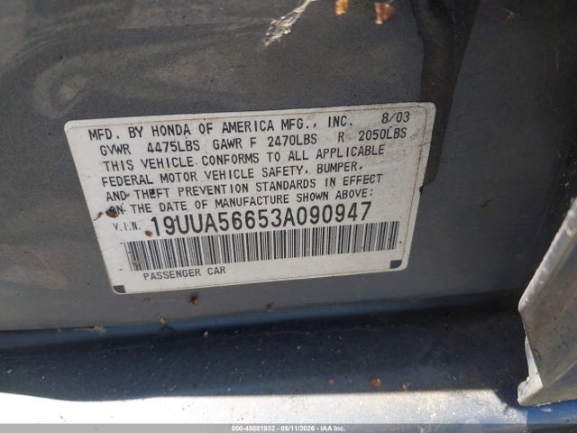 Продажа на аукционе авто 2003 Acura Tl 3.2, vin: 19UUA56653A090947, номер лота: 45081932