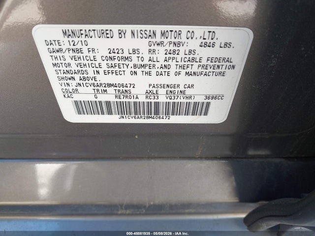 Aukcja sprzedaży 2011 Infiniti G37x, vin: JN1CV6AR2BM406472, numer aukcji: 45081935