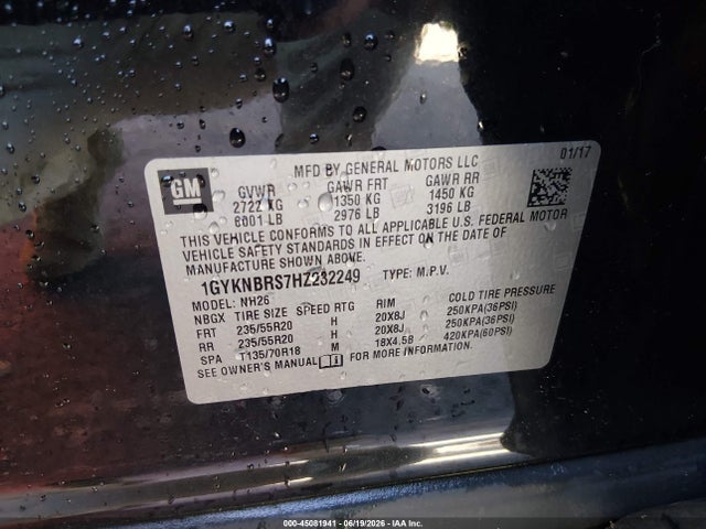 Aukcja sprzedaży 2017 Cadillac Xt5 Luxury, vin: 1GYKNBRS7HZ232249, numer aukcji: 45081941