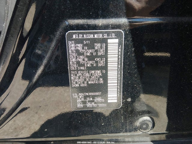 45081943 :رقم المزاد ، JN8AZ2NE8B9006657 vin ، 2011 Infiniti Qx56 مزاد بيع