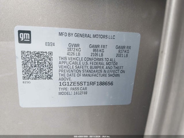 45081959 :رقم المزاد ، 1G1ZE5ST1RF188656 vin ، 2024 Chevrolet Malibu Fwd 2lt مزاد بيع