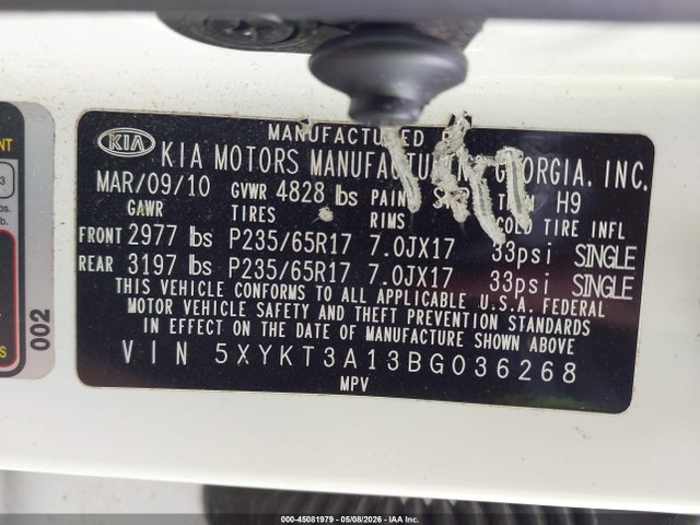 Aukcja sprzedaży 2011 Kia Sorento Lx, vin: 5XYKT3A13BG036268, numer aukcji: 45081979