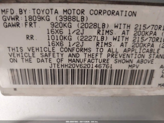 Aukcja sprzedaży 2002 Toyota Rav4, vin: JTEHH20V620146761, numer aukcji: 45081983