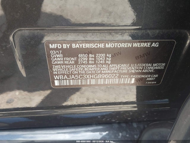 Aukcja sprzedaży 2017 Bmw 530i, vin: WBAJA5C3XHG896022, numer aukcji: 45081985