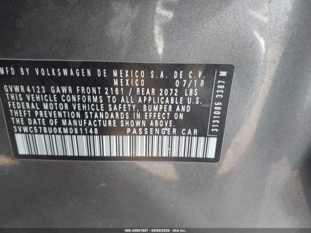 3VWC57BU0KM081148 Volkswagen Jetta 1.4t R-line/1.4t S/1.4t Se