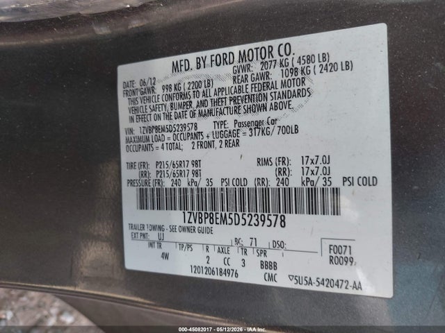 Продажа на аукционе авто 2013 Ford Mustang V6 Premium, vin: 1ZVBP8EM5D5239578, номер лота: 45082017