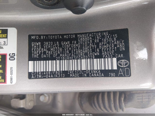 Aukcja sprzedaży 2015 Toyota Corolla Le, vin: 2T1BURHE5FC403228, numer aukcji: 45082051
