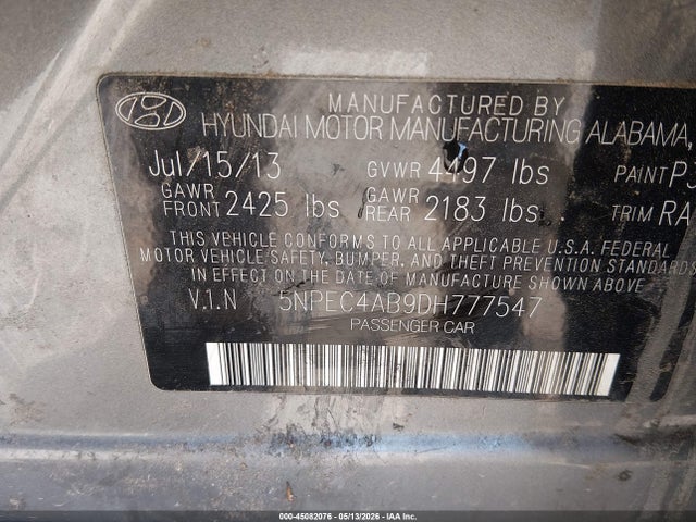 Продаж на аукціоні авто 2013 Hyundai Sonata Se 2.0t, vin: 5NPEC4AB9DH777547, номер лоту: 45082076