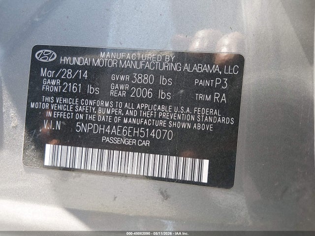 Aukcja sprzedaży 2014 Hyundai Elantra Se, vin: 5NPDH4AE6EH514070, numer aukcji: 45082090