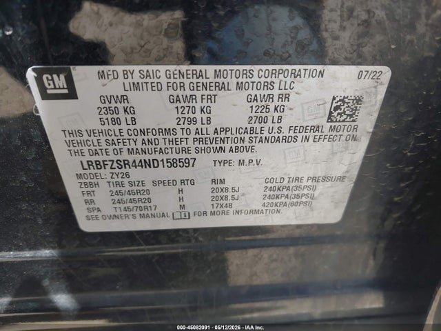 Продаж на аукціоні авто 2022 Buick Envision Awd Avenir, vin: LRBFZSR44ND158597, номер лоту: 45082091