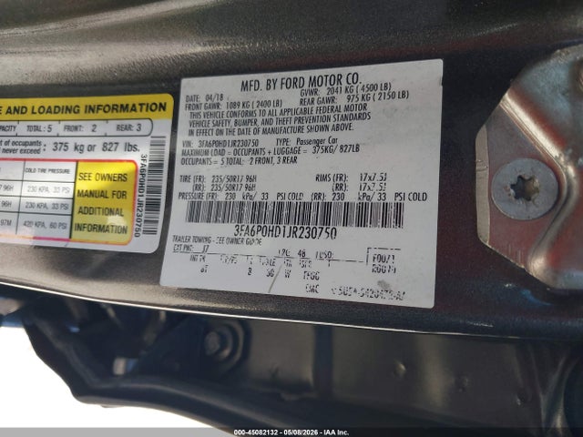 Продаж на аукціоні авто 2018 Ford Fusion Se, vin: 3FA6P0HD1JR230750, номер лоту: 45082132