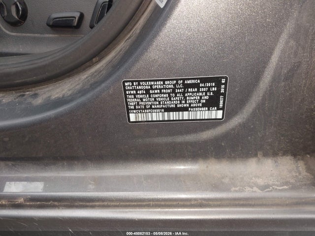 45082153 :رقم المزاد ، 1VWCV7A38FC093516 vin ، 2015 Volkswagen Passat 2.0l Tdi Sel Premium مزاد بيع