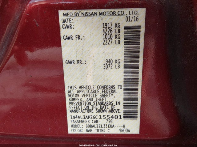 1N4AL3AP2GC155401 Nissan Altima 2.5 Sv