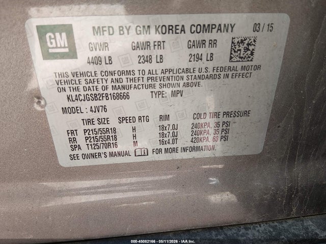 Aukcja sprzedaży 2015 Buick Encore Leather, vin: KL4CJGSB2FB168666, numer aukcji: 45082166