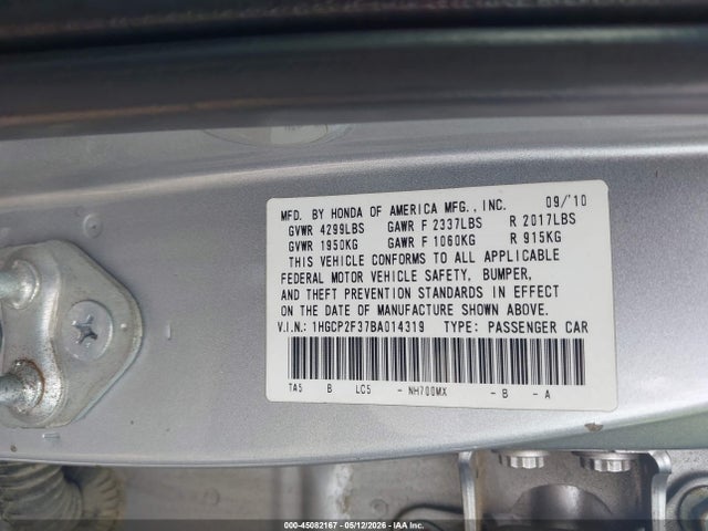 Продажа на аукционе авто 2011 Honda Accord 2.4 Lx, vin: 1HGCP2F37BA014319, номер лота: 45082167