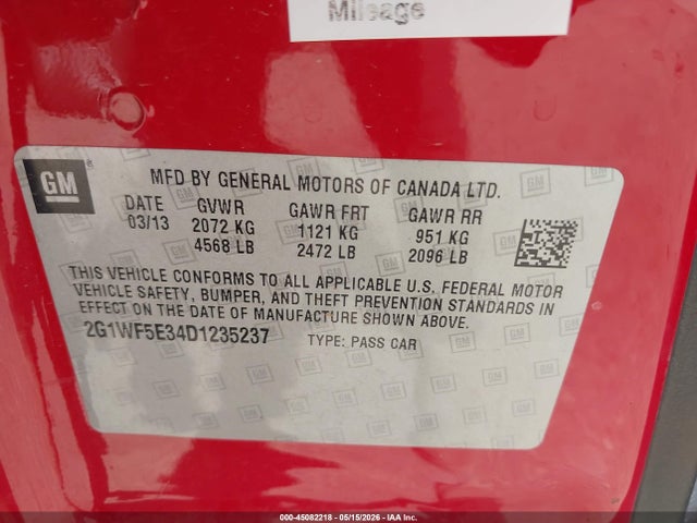 45082218 :رقم المزاد ، 2G1WF5E34D1235237 vin ، 2013 Chevrolet Impala Ls مزاد بيع