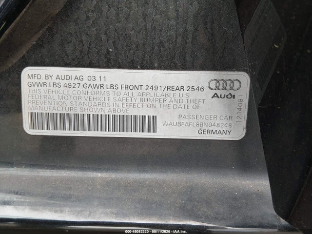 Aukcja sprzedaży 2011 Audi A4 2.0t Premium, vin: WAUBFAFL8BN048248, numer aukcji: 45082220