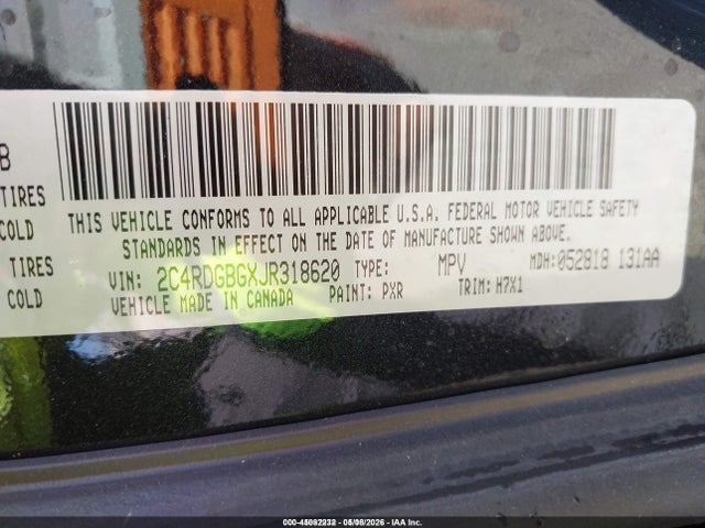 Продаж на аукціоні авто 2018 Dodge Grand Caravan Se, vin: 2C4RDGBGXJR318620, номер лоту: 45082232