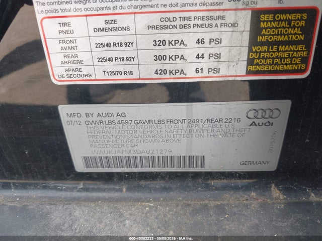 Aukcja sprzedaży 2013 Audi A3 2.0 Tdi Premium, vin: WAUKJAFM3DA021279, numer aukcji: 45082233