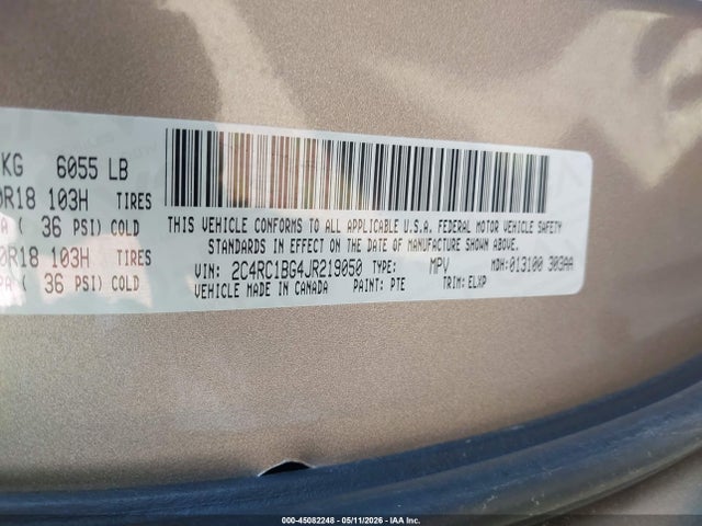 Продаж на аукціоні авто 2018 Chrysler Pacifica Touring L, vin: 2C4RC1BG4JR219050, номер лоту: 45082248