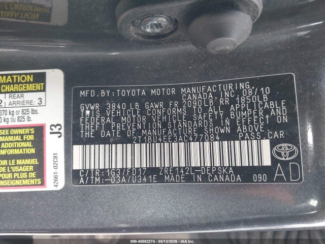 Продажа на аукционе авто 2010 Toyota Corolla S, vin: 2T1BU4EE3AC477084, номер лота: 45082274