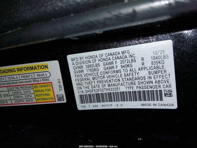 2HGFE2F52TH533351 Honda Civic Sport