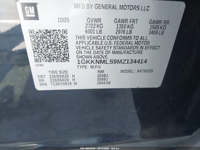 Aukcja sprzedaży 2021 Gmc Acadia Fwd Slt, vin: 1GKKNMLS9MZ134414, numer aukcji: 45082300