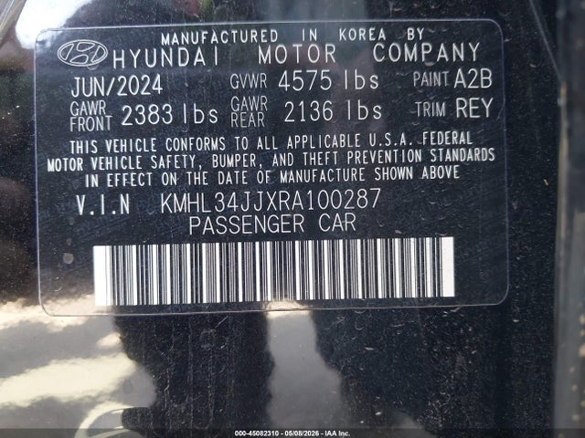 Aukcja sprzedaży 2024 Hyundai Sonata Hybrid Sel, vin: KMHL34JJXRA100287, numer aukcji: 45082310