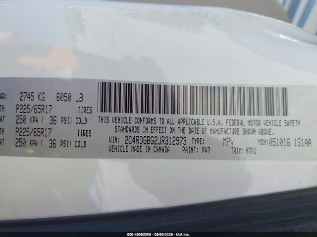 Продажа на аукционе авто 2018 Dodge Grand Caravan Se, vin: 2C4RDGBG2JR312973, номер лота: 45082313