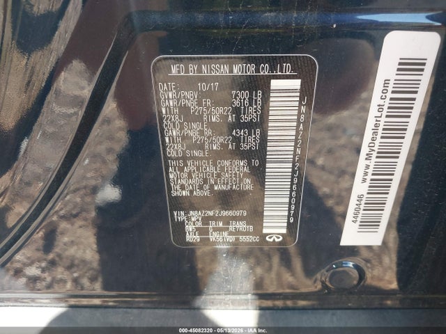 Aukcja sprzedaży 2018 Infiniti Qx80, vin: JN8AZ2NF2J9660979, numer aukcji: 45082320