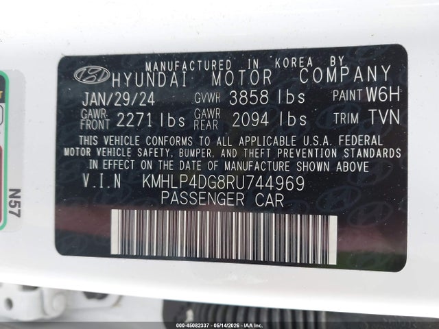 2024 Hyundai Elantra Limited მანქანა იყიდება აუქციონზე, vin: KMHLP4DG8RU744969, აუქციონის ნომერი: 45082337