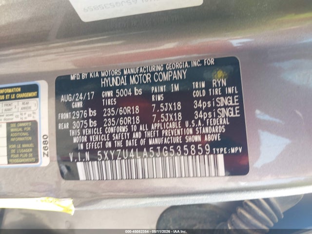 45082354 :رقم المزاد ، 5XYZU4LA5JG535859 vin ، 2018 Hyundai Santa Fe Sport 2.0t مزاد بيع