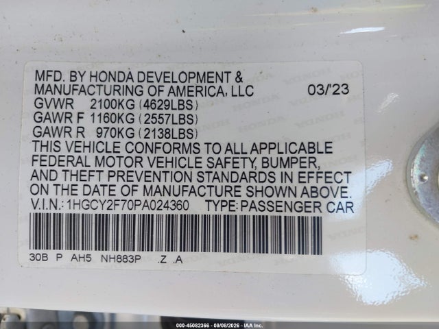 Продажа на аукционе авто 2023 Honda Accord Hybrid Sport-l, vin: 1HGCY2F70PA024360, номер лота: 45082366