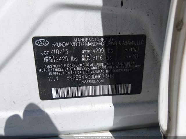 Продажа на аукционе авто 2013 Hyundai Sonata Gls, vin: 5NPEB4AC0DH673461, номер лота: 45082373