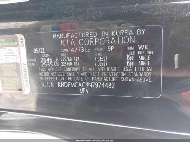 Продажа на аукционе авто 2022 Kia Sportage Lx, vin: KNDPMCAC8N7974482, номер лота: 45082396