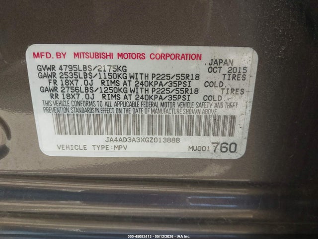 Продаж на аукціоні авто 2016 Mitsubishi Outlander Se, vin: JA4AD3A3XGZ013888, номер лоту: 45082413