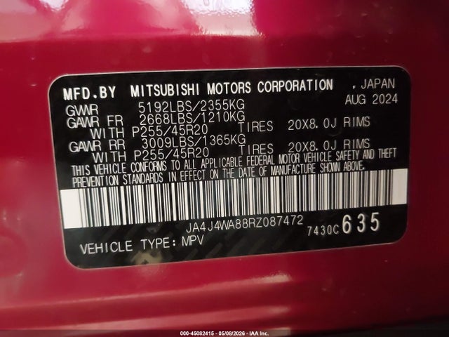 Aukcja sprzedaży 2024 Mitsubishi Outlander Sel Black Edition S-awc, vin: JA4J4WA88RZ087472, numer aukcji: 45082415