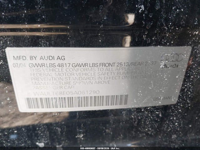 Aukcja sprzedaży 2005 Audi A4 3.0, vin: WAULT68E05A061290, numer aukcji: 45082427