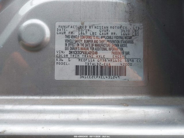 3N1CE2CPXEL431249 Nissan Versa Note Sv
